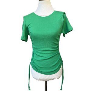 Good American Women's Green Cotton Ruched Tee Short Sleeve Top Size 0/XS